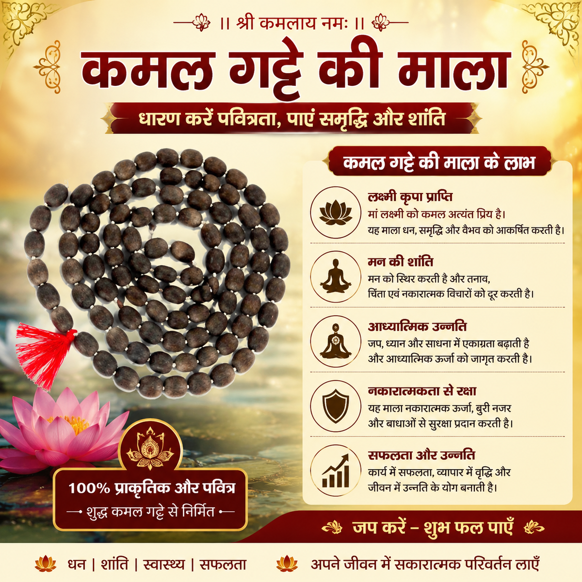 Kamal Gatta Mala Lotus Seeds Natural for Worshipping Small Kamal Gatta Mala108 Beads Original Lotus Seed Rosary