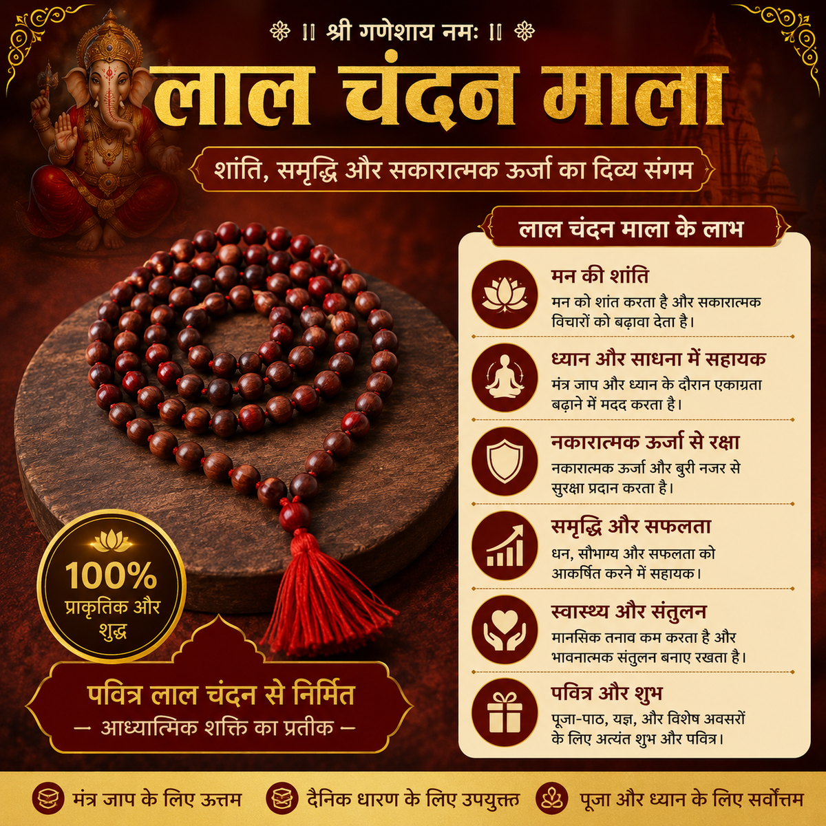 🔴 Laal Chandan Maala Shanti, Bhakti aur Positive Energy Ka Pavitra Saathi